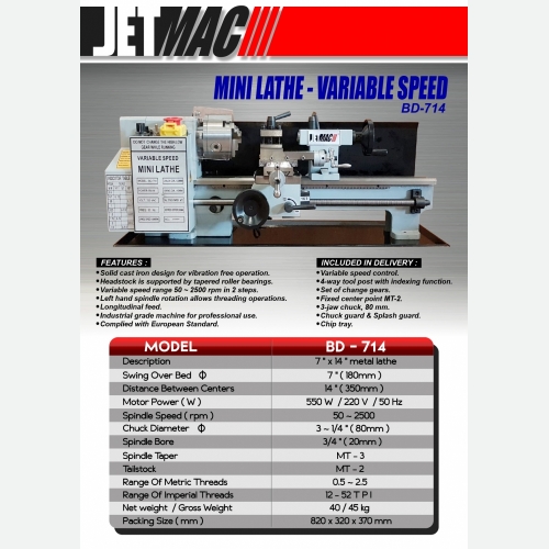 EUROX JETMAC BD 714 MINI LATHE VARIABLE SPEED