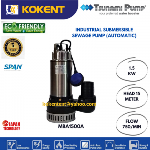 TSUNAMI INDUSTRIAL SUBMERSIBLE SEWAGE PUMP (1.5KW) MBA1500A