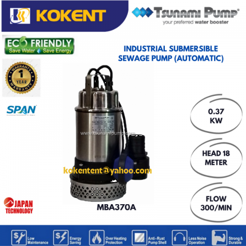 TSUNAMI AUTO INDUSTRIAL SUBMERSIBLE SEWAGE PUMP (0.37KW) MBA370A