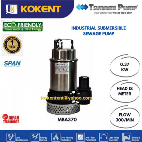 TSUNAMI INDUSTRIAL SUBMERSIBLE SEWAGE PUMP (0.37KW) MBA370