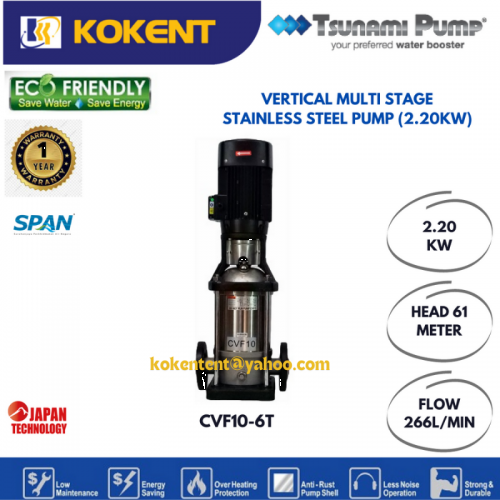 TSUNAMI VERTICAL MULTI STAGE STAINLESS STEEL PUMP (2.2KW) CVF10-6T