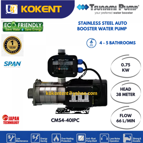 TSUNAMI STAINLESS STEEL INTELLIGENT HOME WATER PUMP (0.75HP) CMS4-40IPC