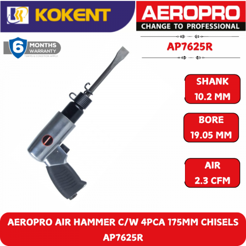 AEROPRO AIR HAMMER C/W 4 PCS 175MM CHIESEL AP7625R