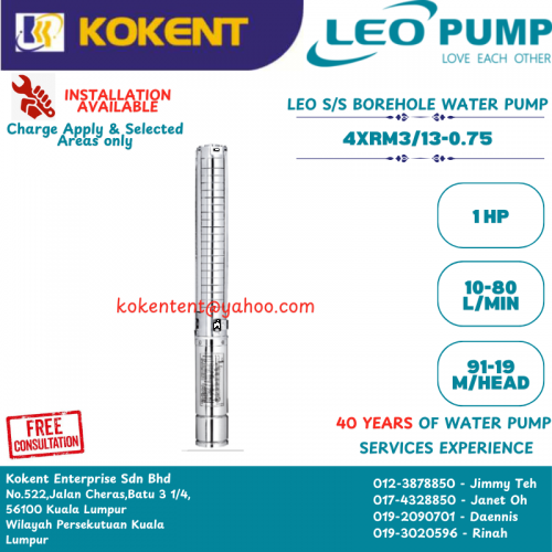 LEO STAINLESS STEEL BOREHOLE PUMP 4XRM3/13-0.75